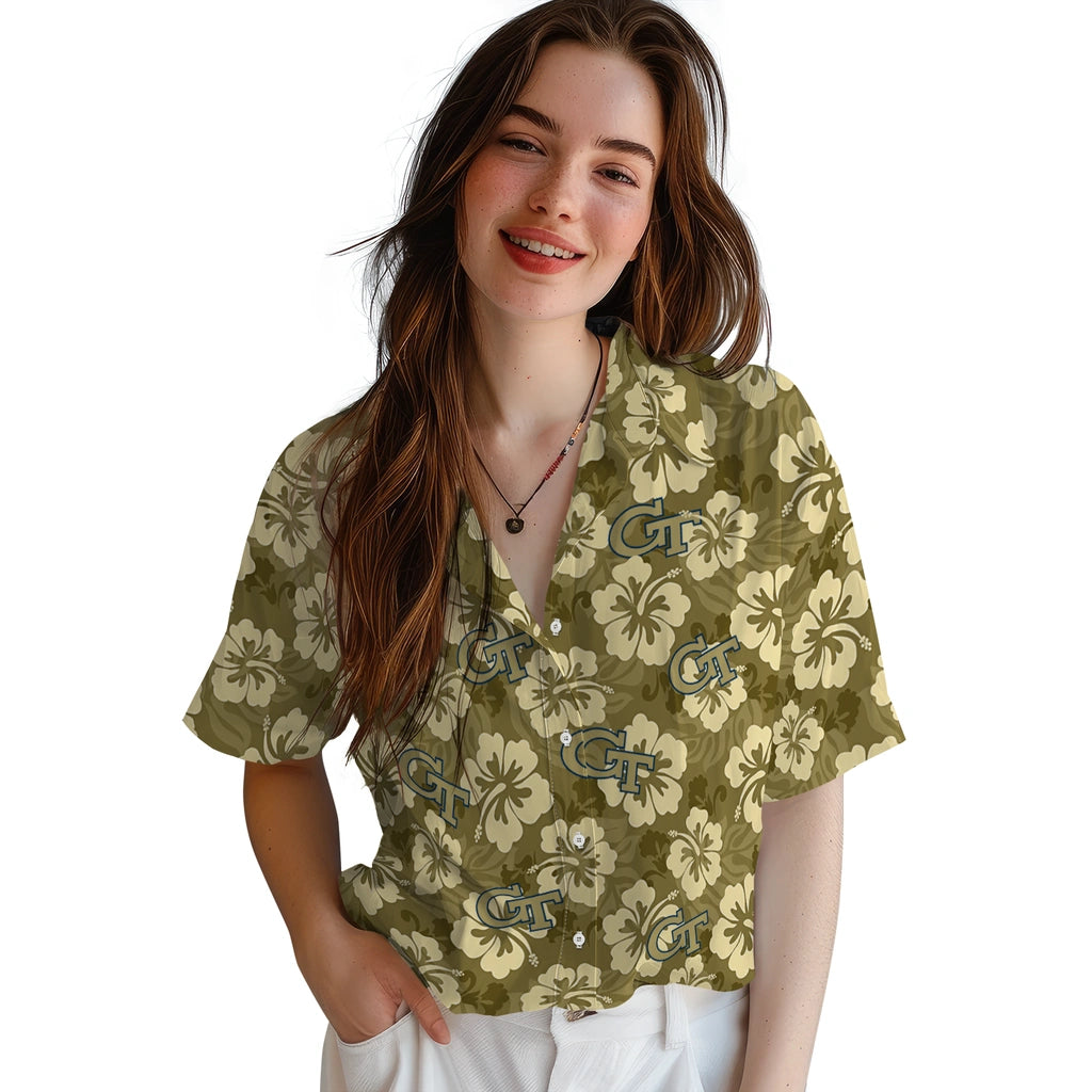 Georgia Tech Yellow Jackets Hawaiian Shirt - Hibiscus Cluster | Hula Hawaiian Shirts
