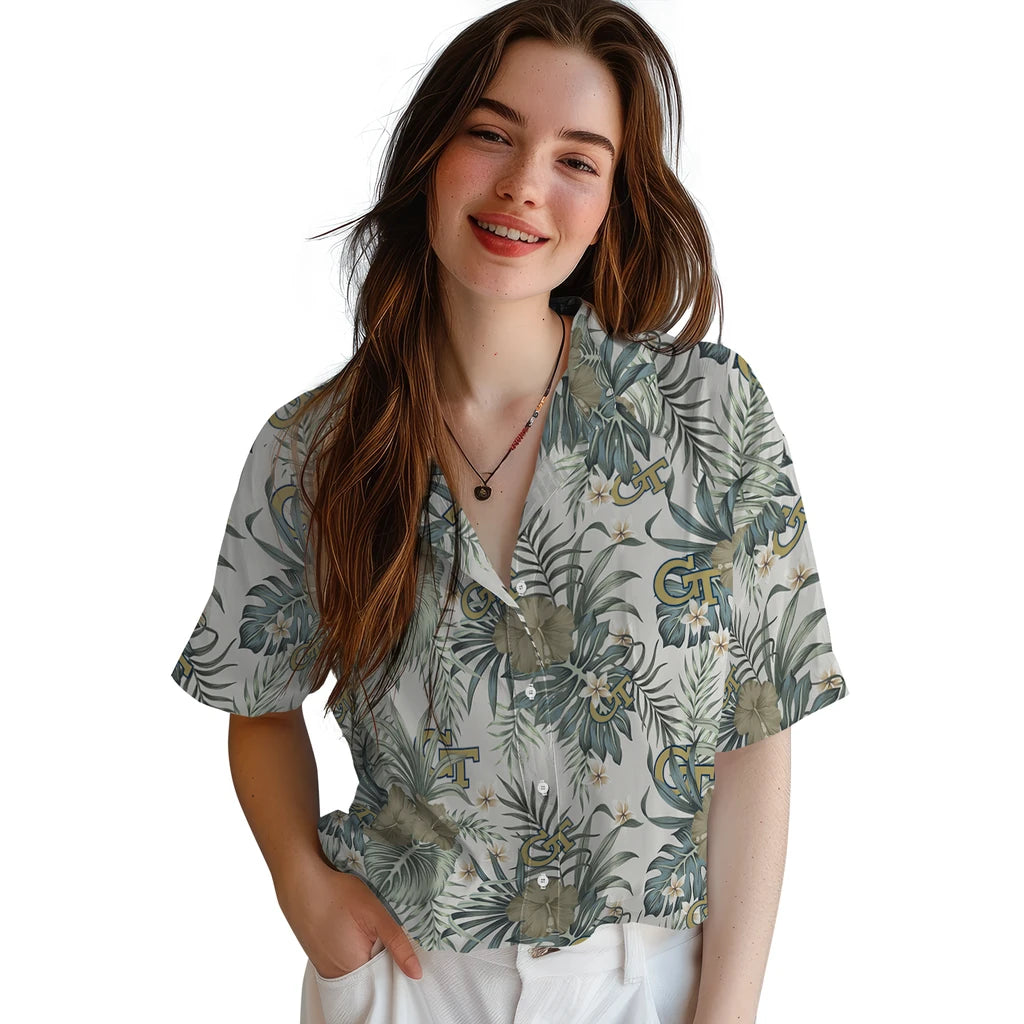 Georgia Tech Yellow Jackets Hawaiian Shirt - Hibiscus Designs | Hula Hawaiian Shirts
