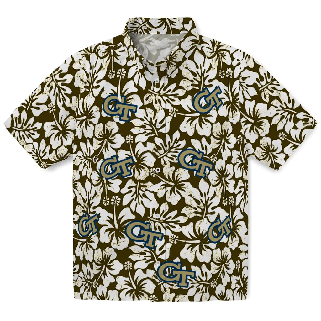 Georgia Tech Yellow Jackets Hawaiian Shirt - Hibiscus Motif | Hula Hawaiian Shirts