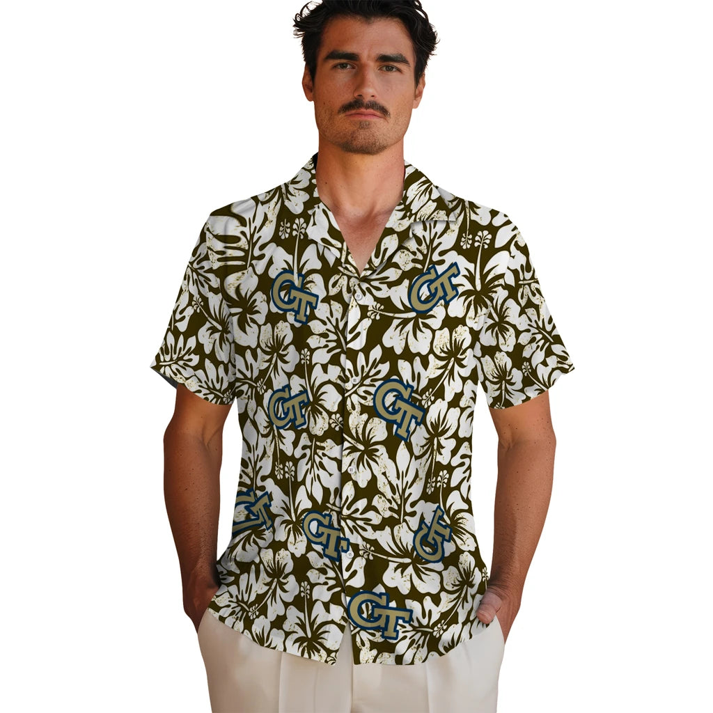 Georgia Tech Yellow Jackets Hawaiian Shirt - Hibiscus Motif | Hula Hawaiian Shirts