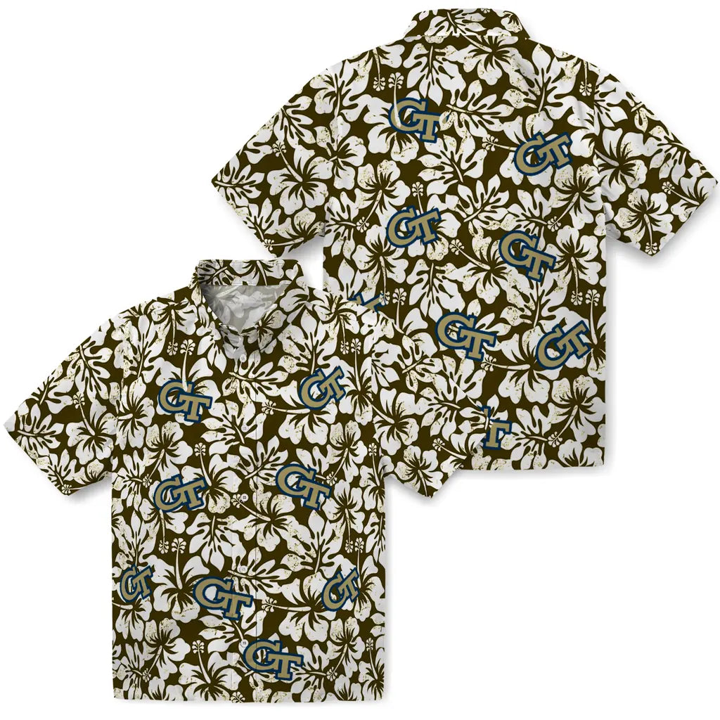 Georgia Tech Yellow Jackets Hawaiian Shirt - Hibiscus Motif | Hula Hawaiian Shirts