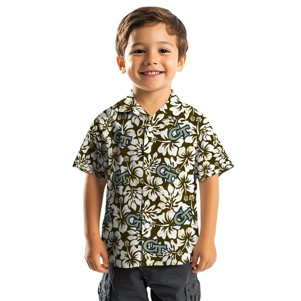 Georgia Tech Yellow Jackets Hawaiian Shirt - Hibiscus Motif | Hula Hawaiian Shirts