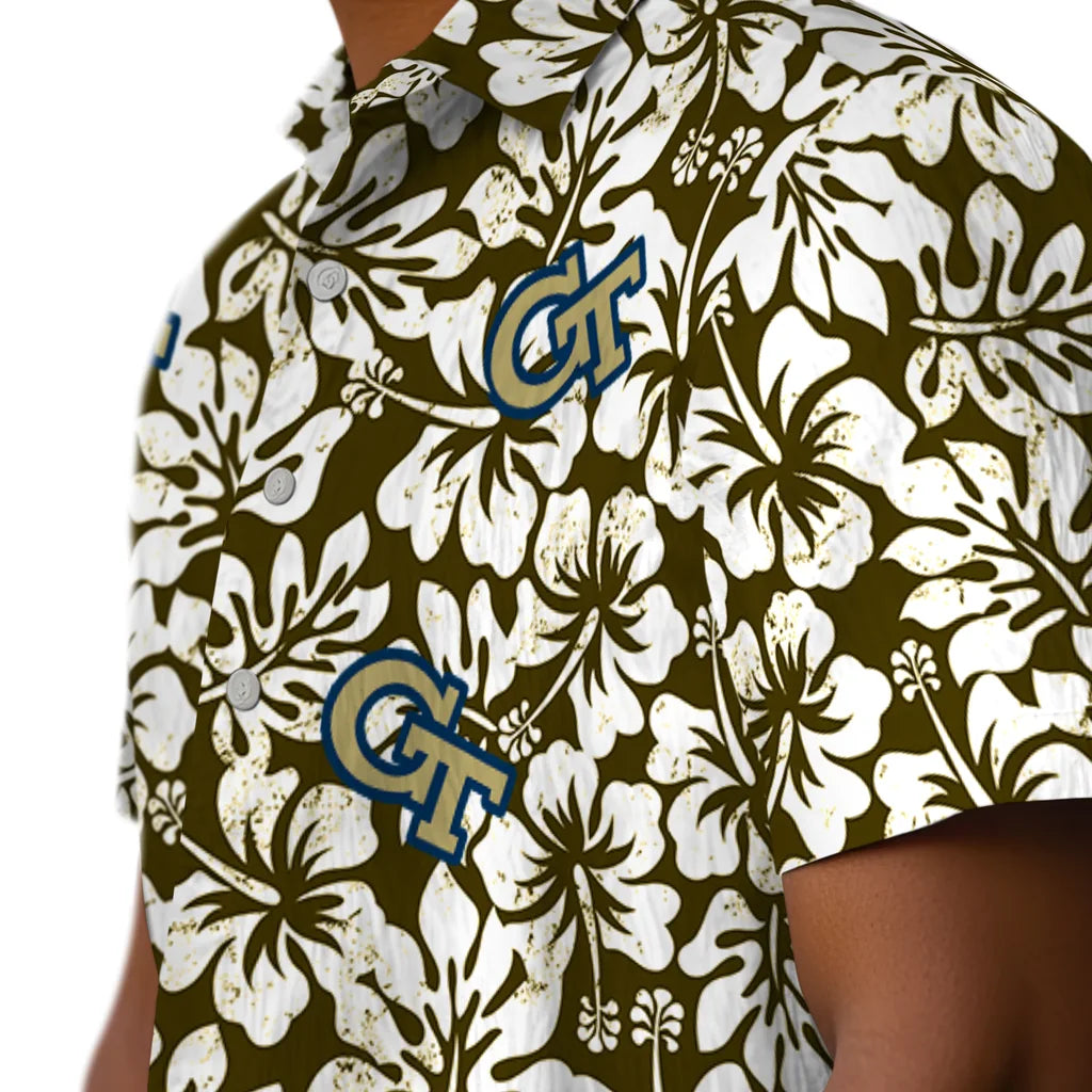 Georgia Tech Yellow Jackets Hawaiian Shirt - Hibiscus Motif | Hula Hawaiian Shirts