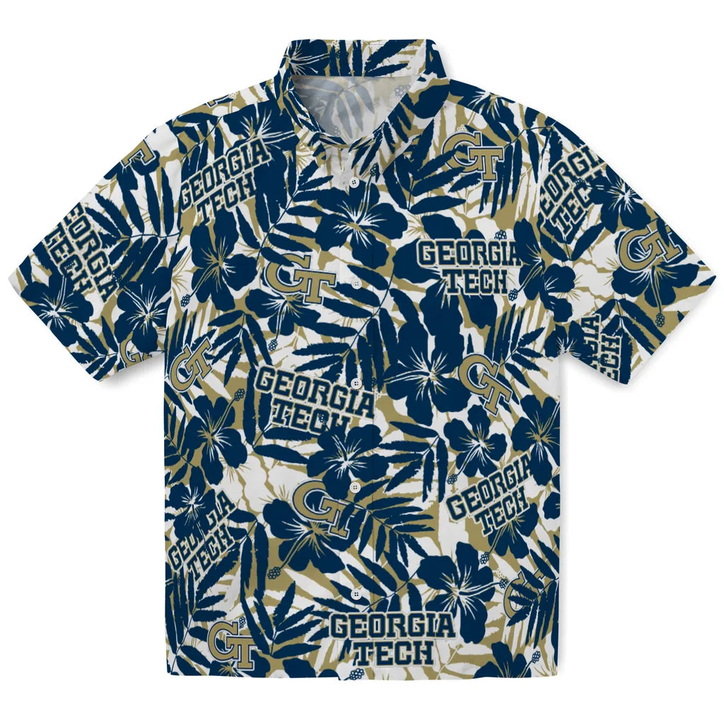 Georgia Tech Yellow Jackets Hawaiian Shirt - Hibiscus Overlay | Hula Hawaiian Shirts