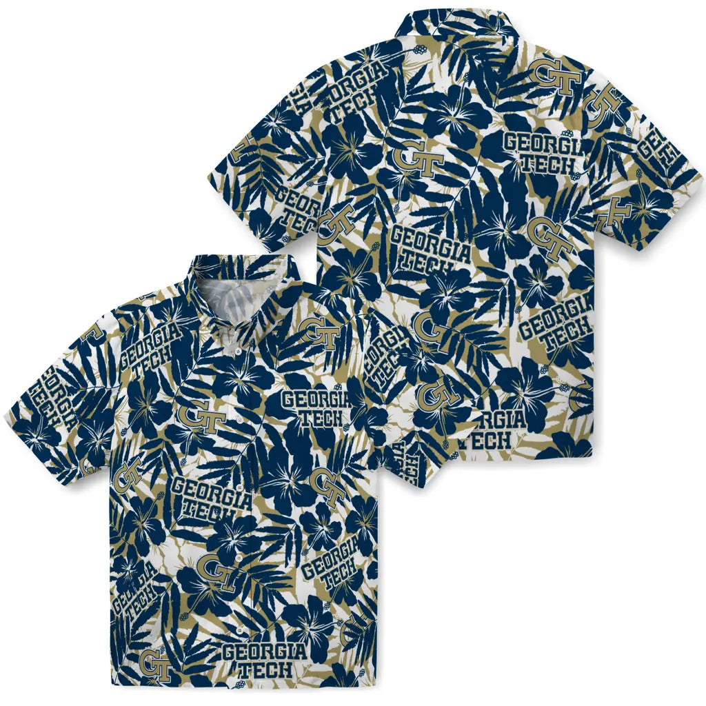 Georgia Tech Yellow Jackets Hawaiian Shirt - Hibiscus Overlay | Hula Hawaiian Shirts