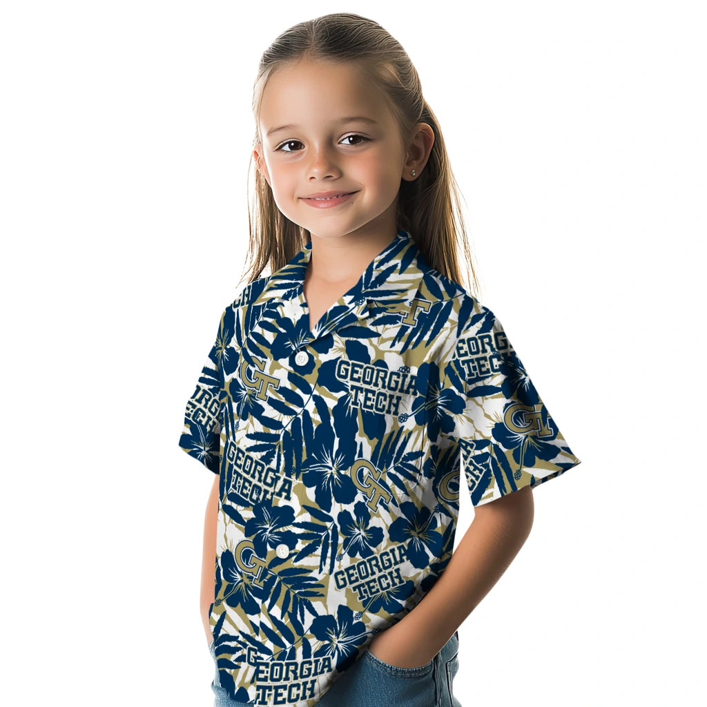 Georgia Tech Yellow Jackets Hawaiian Shirt - Hibiscus Overlay | Hula Hawaiian Shirts