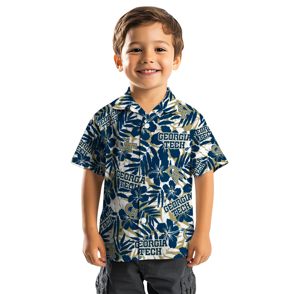 Georgia Tech Yellow Jackets Hawaiian Shirt - Hibiscus Overlay | Hula Hawaiian Shirts