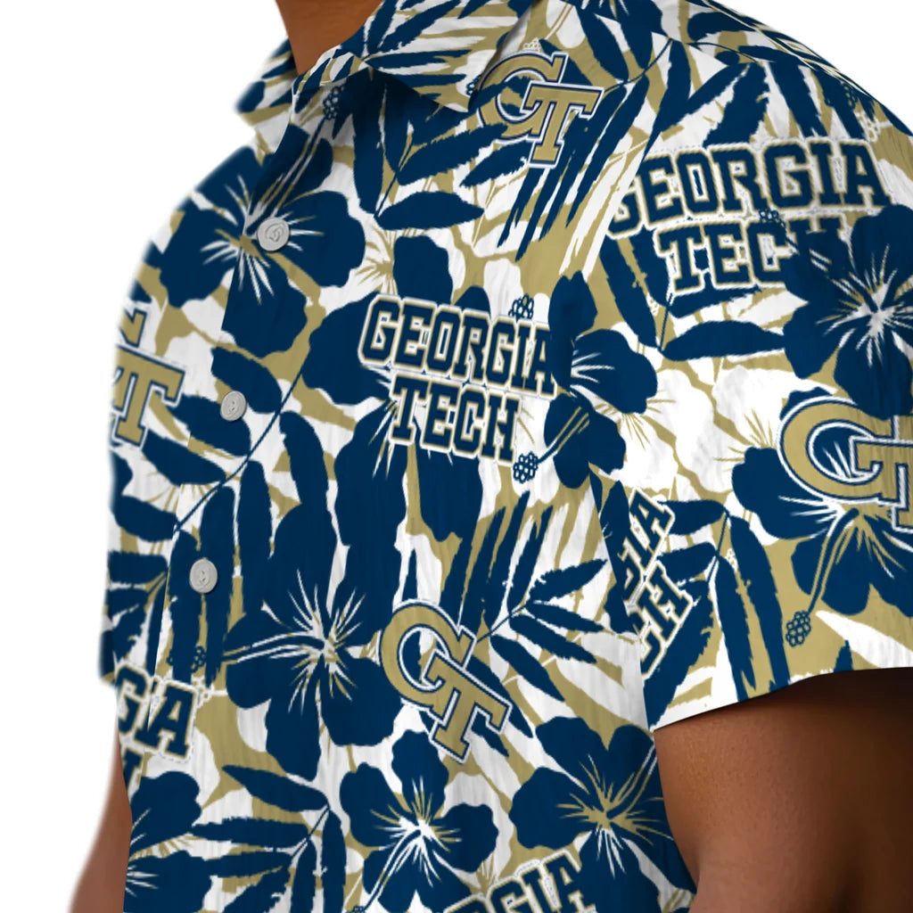Georgia Tech Yellow Jackets Hawaiian Shirt - Hibiscus Overlay | Hula Hawaiian Shirts