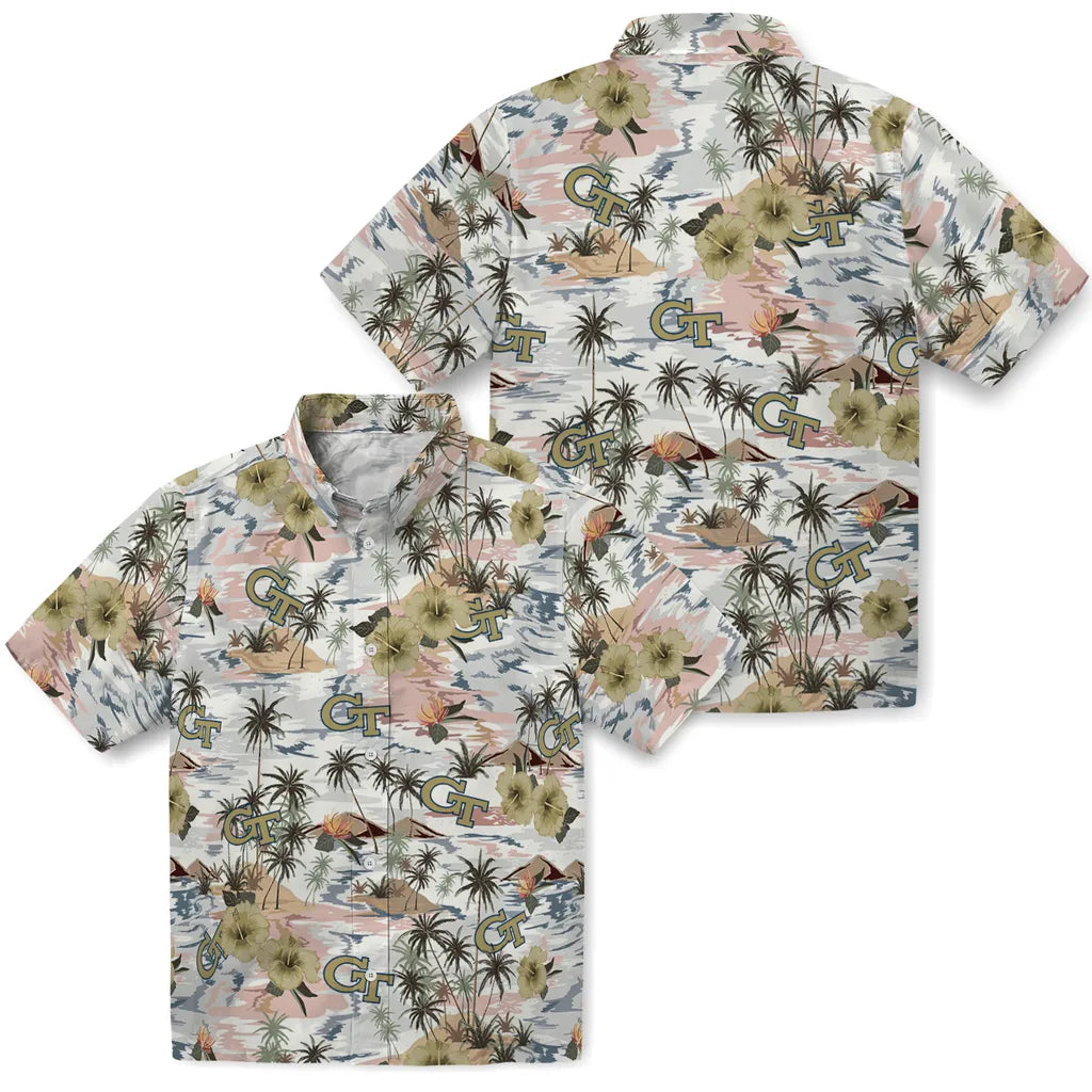 Georgia Tech Yellow Jackets Hawaiian Shirt - Hibiscus Seaside | Hula Hawaiian Shirts