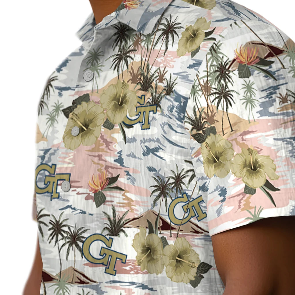 Georgia Tech Yellow Jackets Hawaiian Shirt - Hibiscus Seaside | Hula Hawaiian Shirts