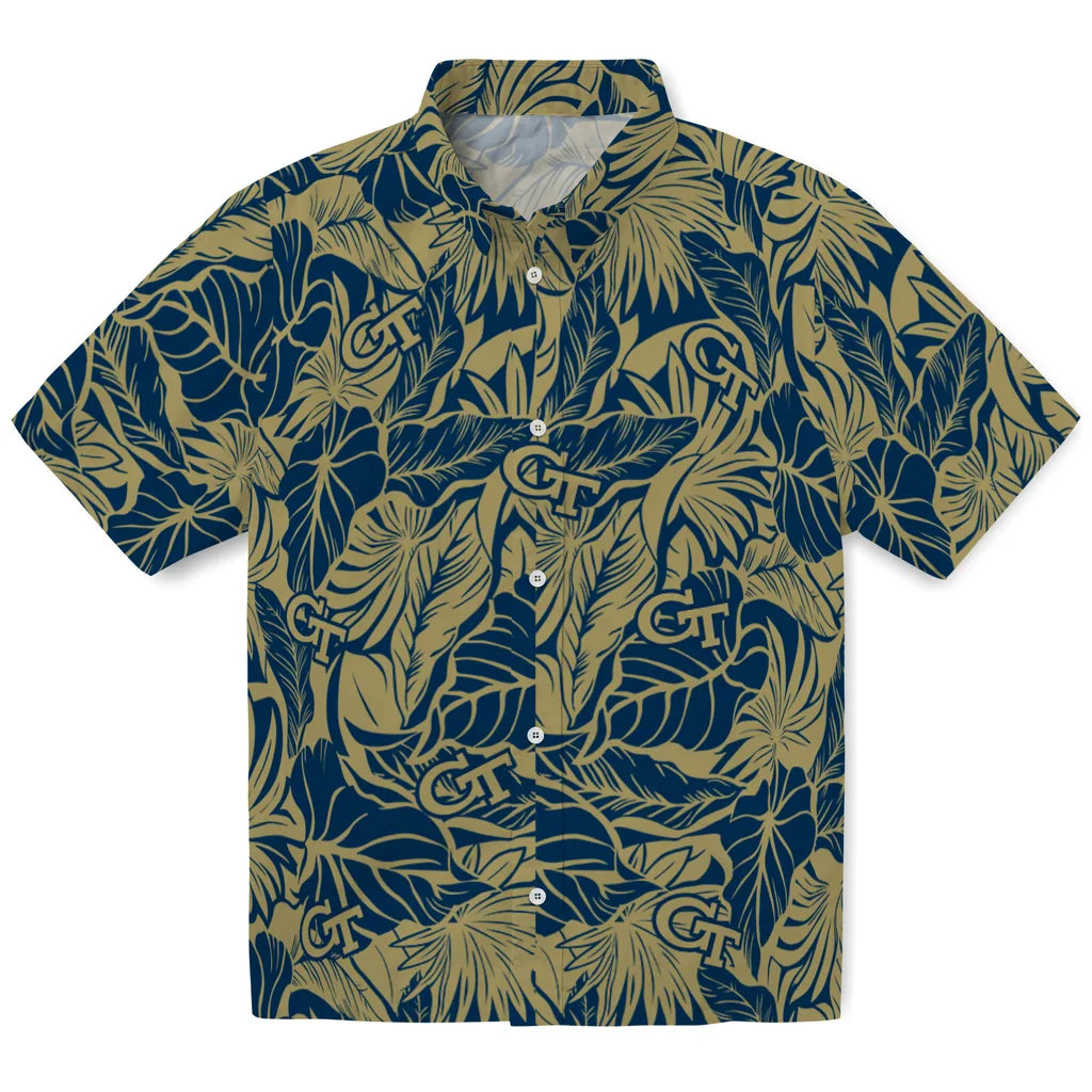 Georgia Tech Yellow Jackets Hawaiian Shirt - Monstera Layer | Hula Hawaiian Shirts