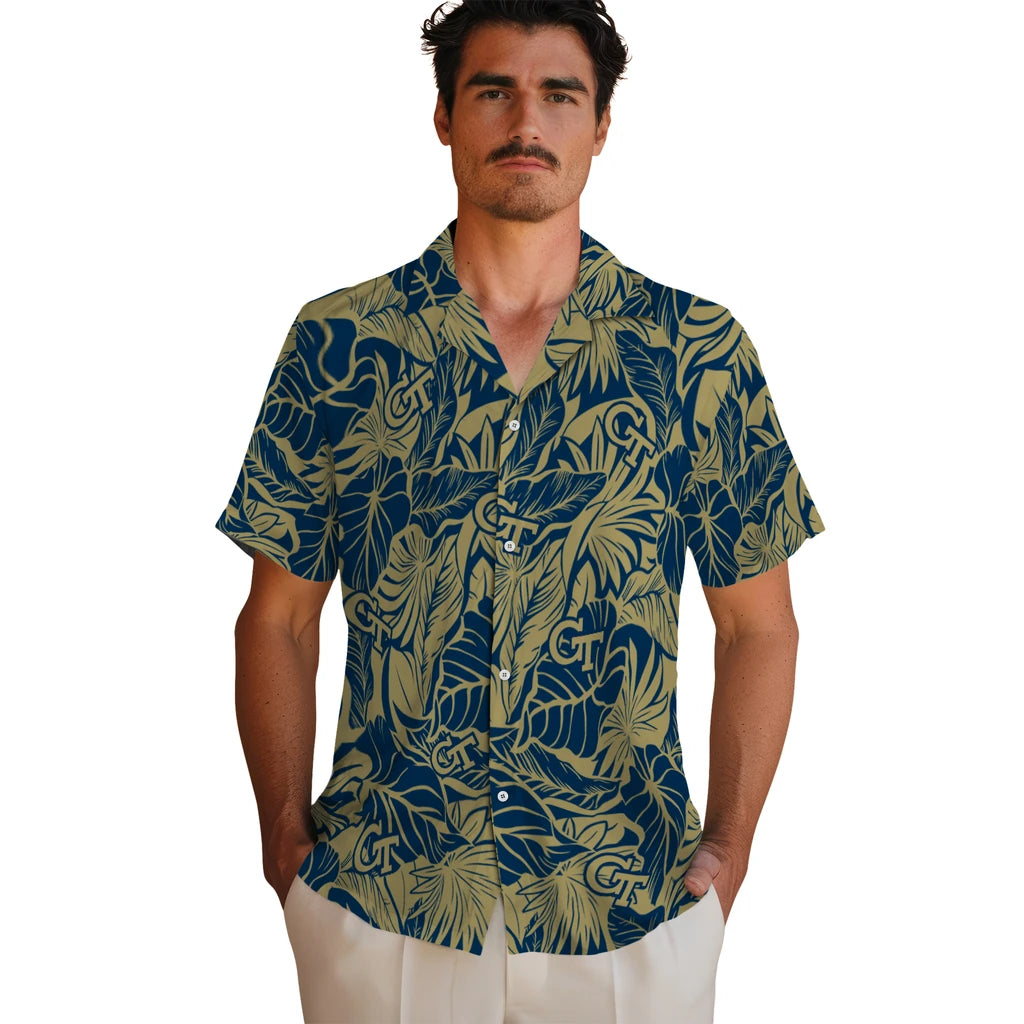 Georgia Tech Yellow Jackets Hawaiian Shirt - Monstera Layer | Hula Hawaiian Shirts