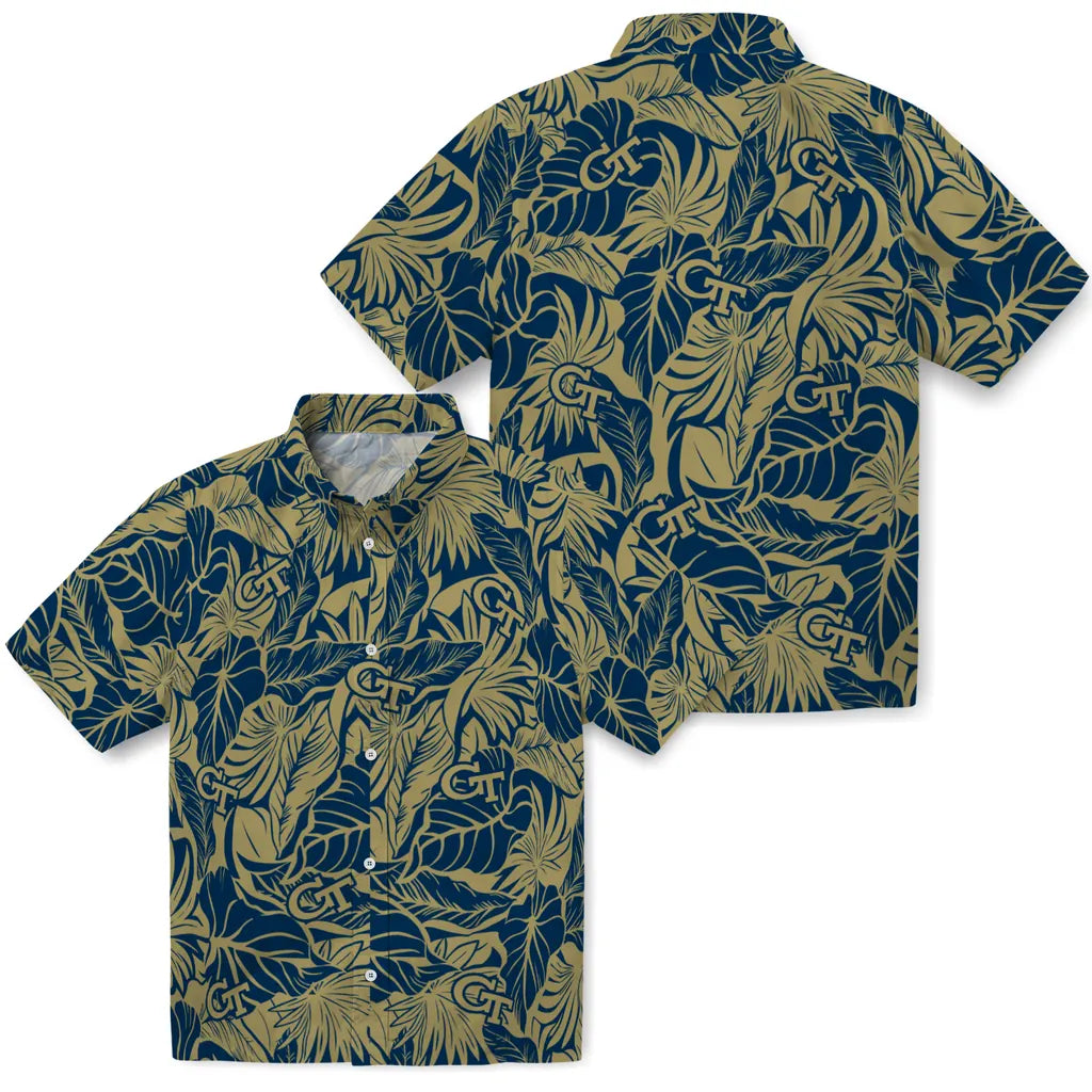 Georgia Tech Yellow Jackets Hawaiian Shirt - Monstera Layer | Hula Hawaiian Shirts