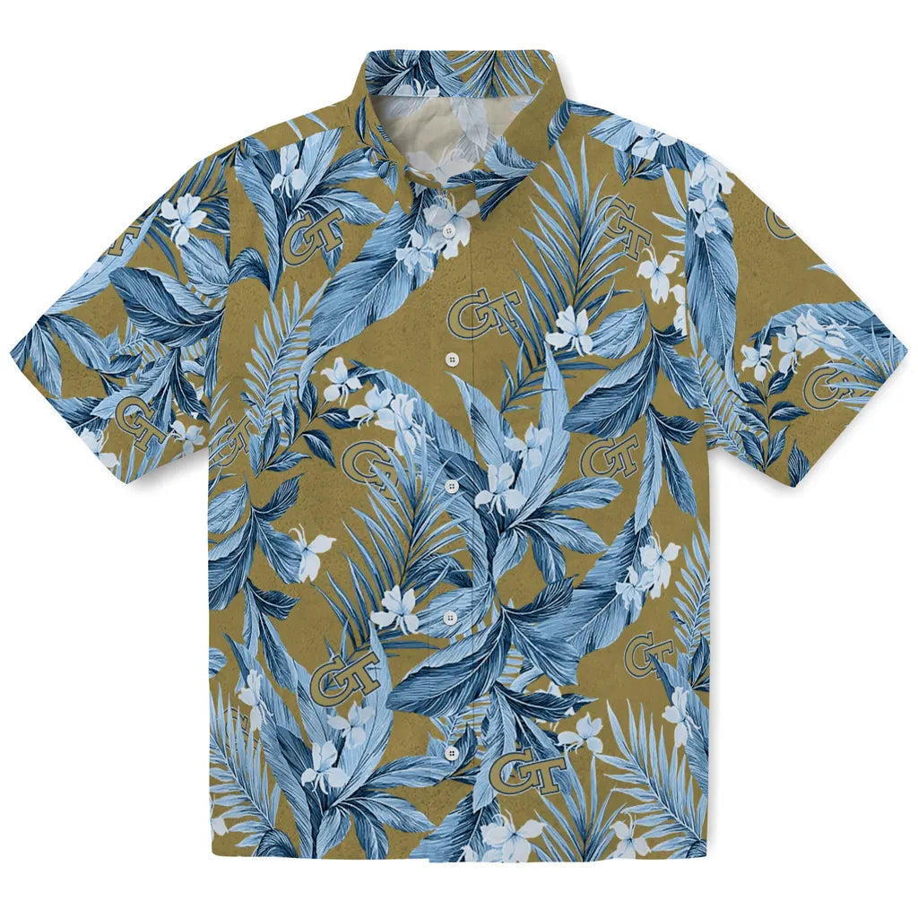Georgia Tech Yellow Jackets Hawaiian Shirt - Palm Leaves | Hula Hawaiian Shirts