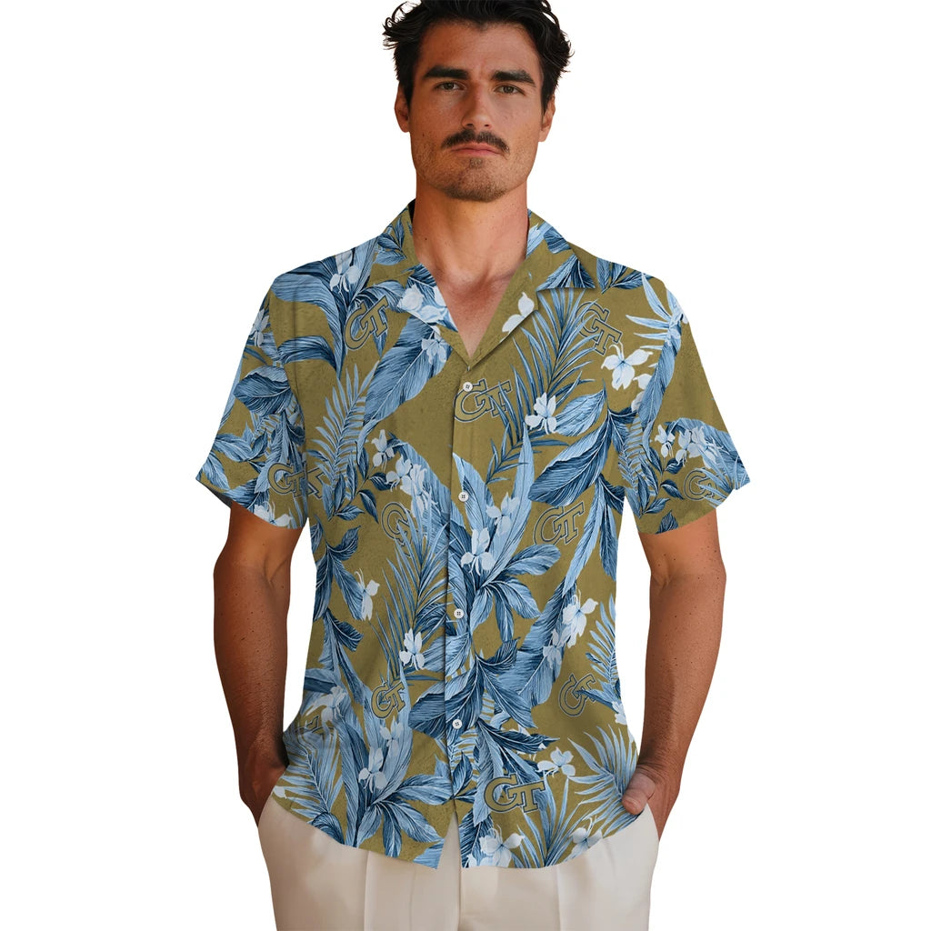 Georgia Tech Yellow Jackets Hawaiian Shirt - Palm Leaves | Hula Hawaiian Shirts