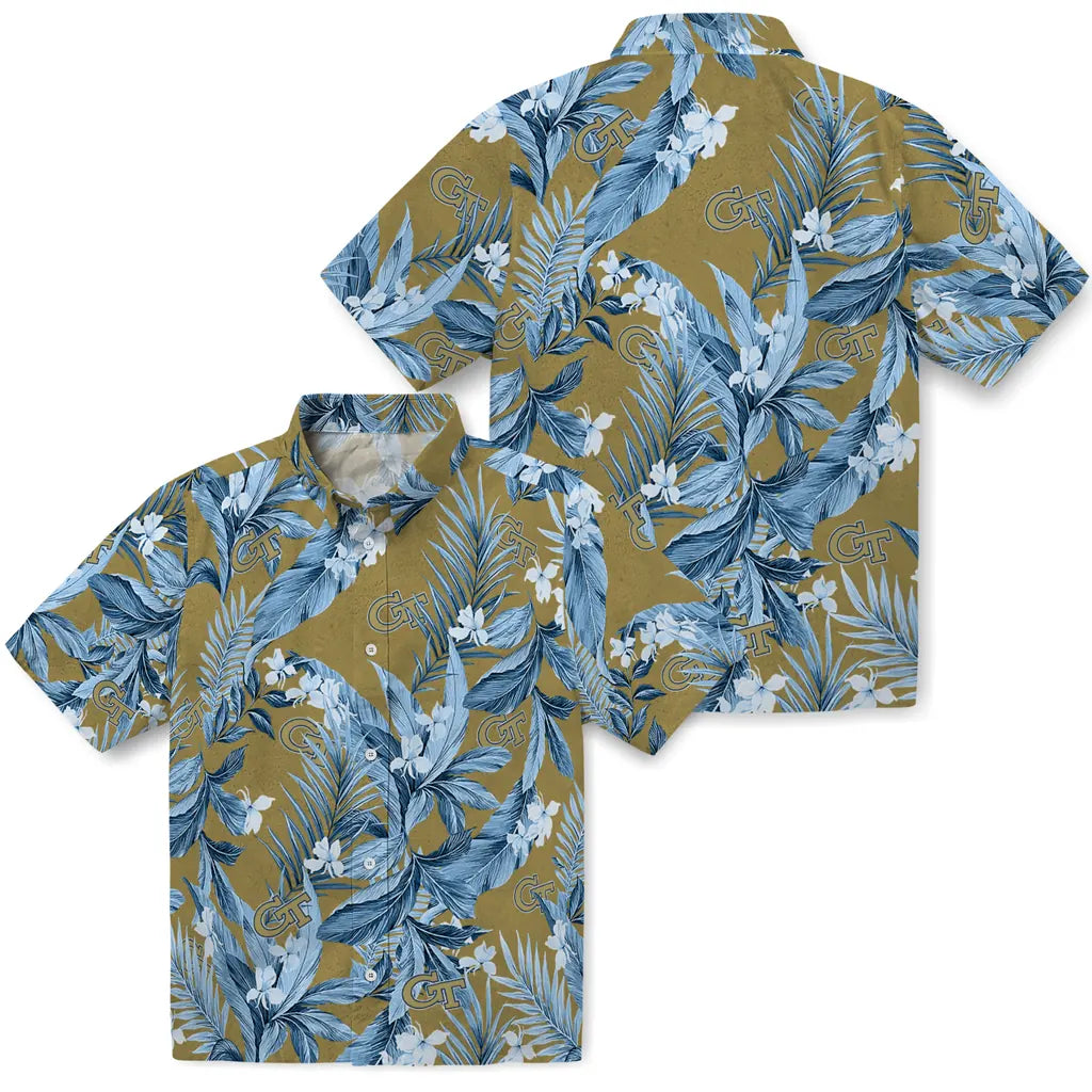 Georgia Tech Yellow Jackets Hawaiian Shirt - Palm Leaves | Hula Hawaiian Shirts
