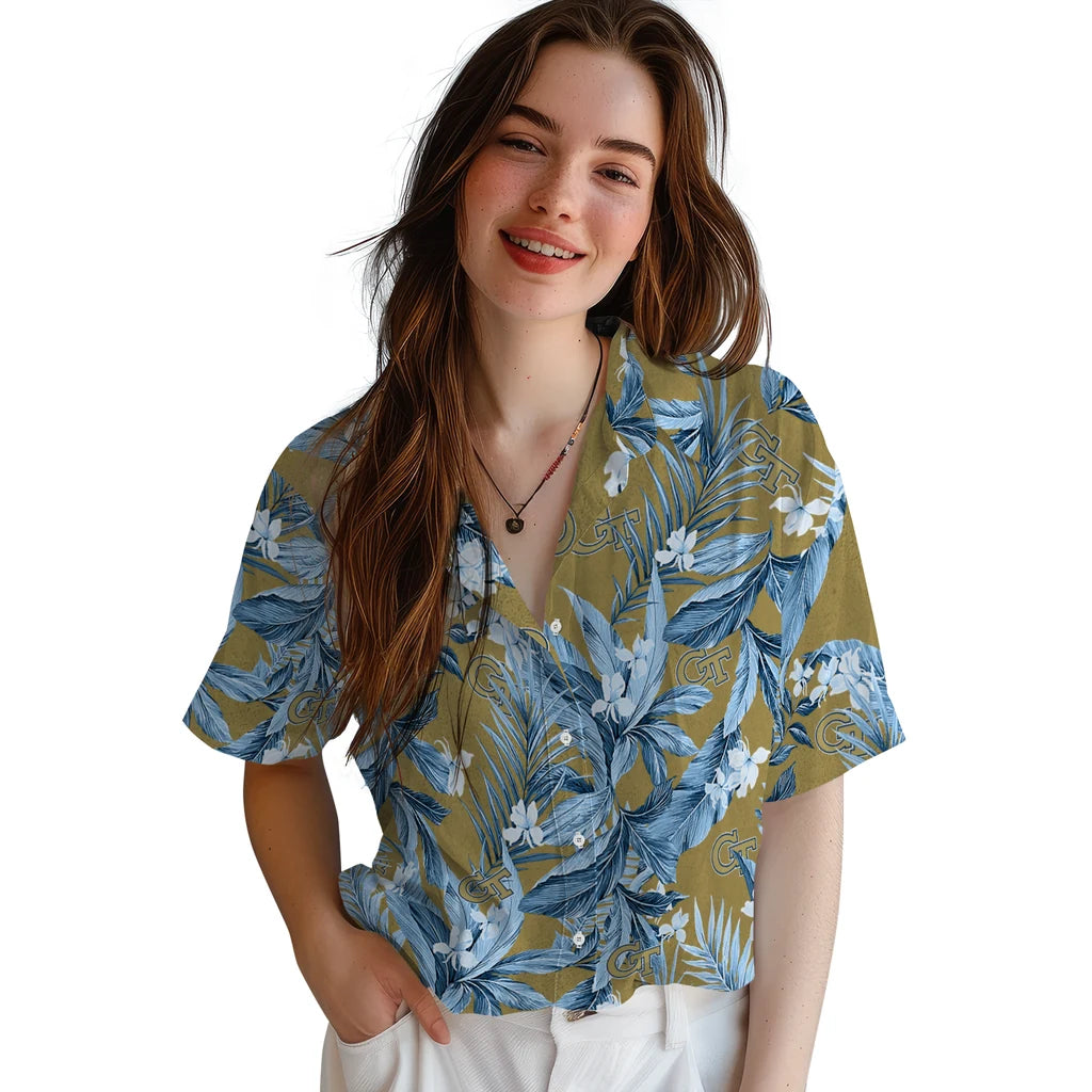 Georgia Tech Yellow Jackets Hawaiian Shirt - Palm Leaves | Hula Hawaiian Shirts