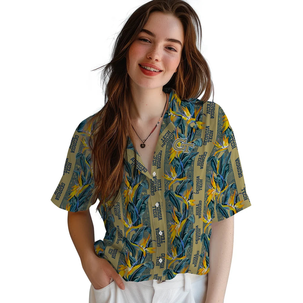 Georgia Tech Yellow Jackets Hawaiian Shirt - Paradise Vines | Hula Hawaiian Shirts