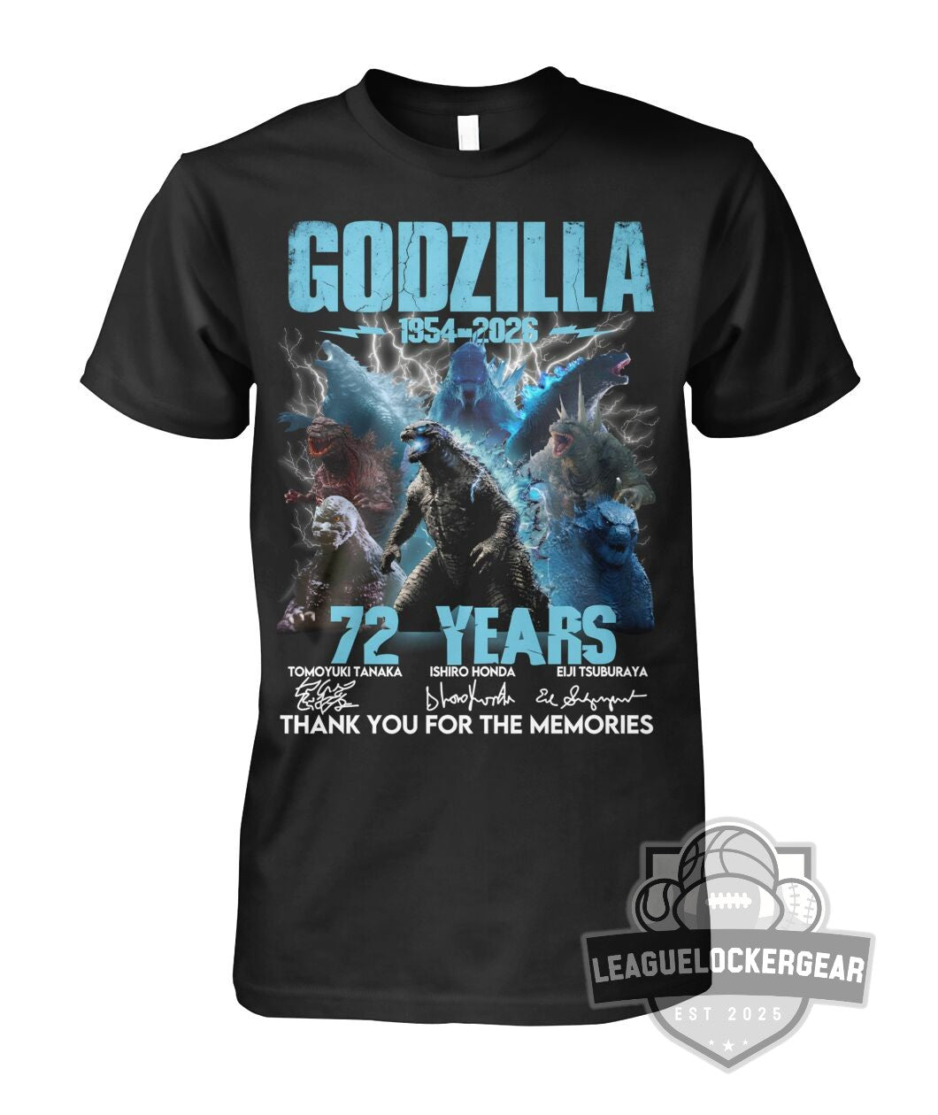 Godzilla 72 Years Thank You For The Memories Signatures T-Shirt - LeagueLockerGear