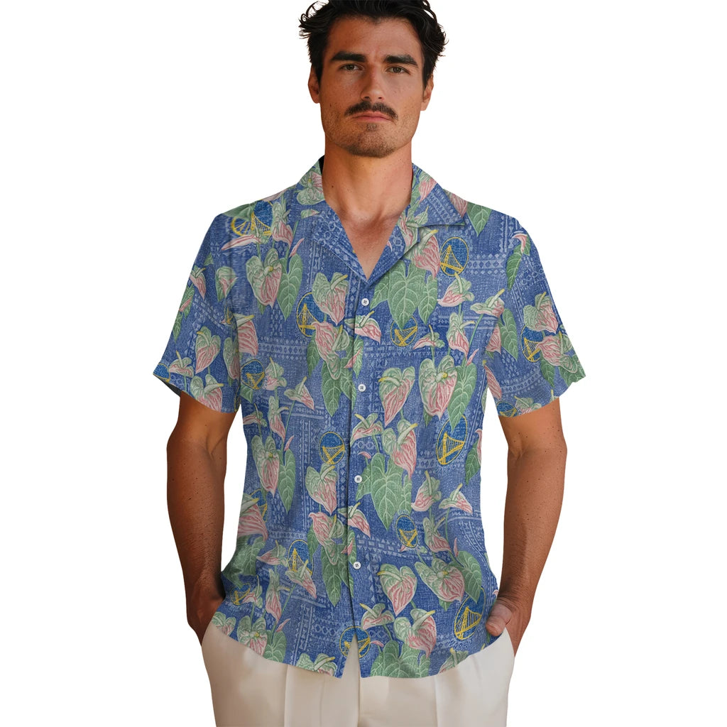 Golden State Warriors Hawaiian Shirt - Anthurium Overlay | Hula Hawaiian Shirts
