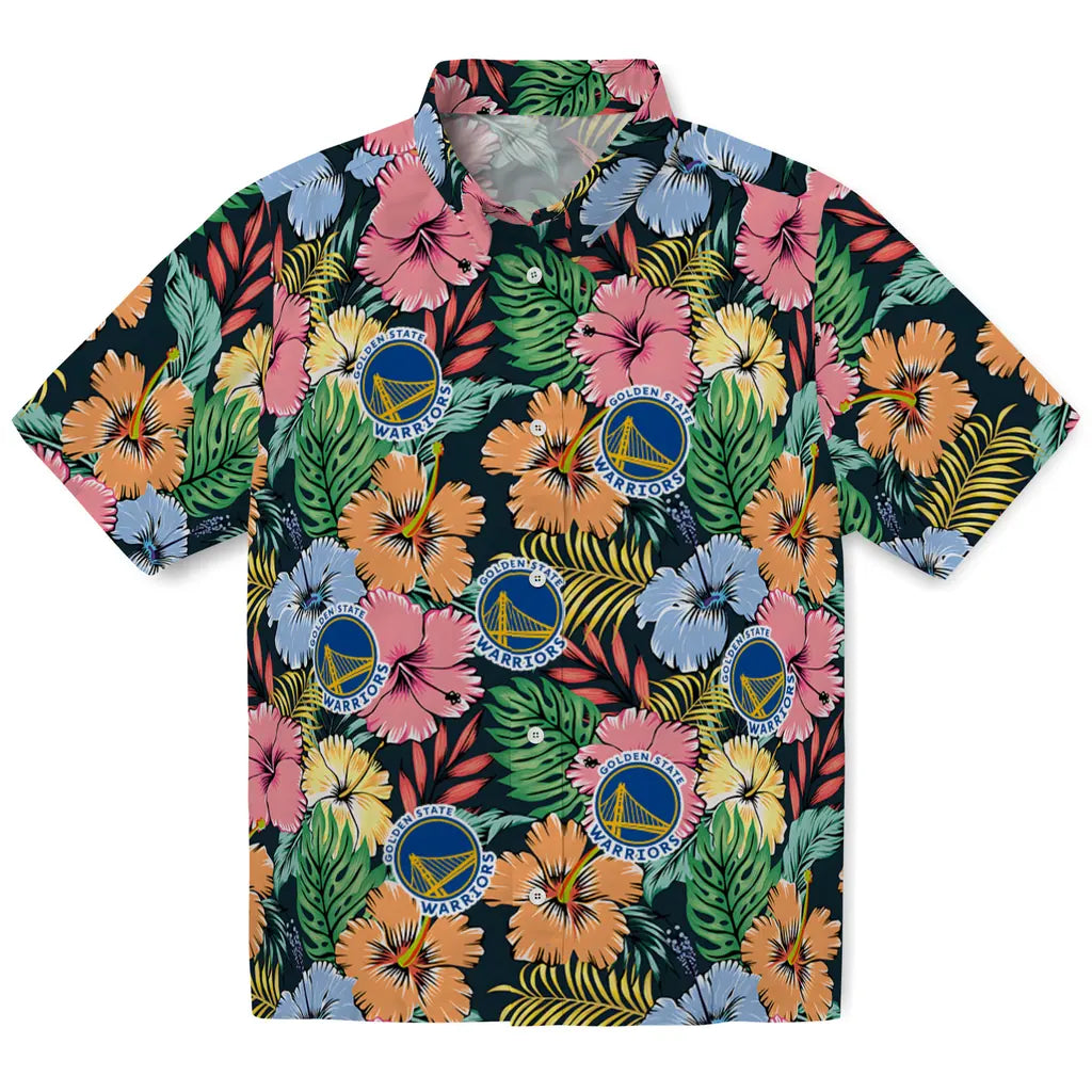 Golden State Warriors Hawaiian Shirt - Brilliant Hibiscus Garden | Hula Hawaiian Shirts