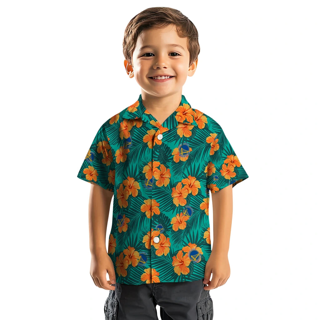 Golden State Warriors Hawaiian Shirt - Hibiscus and Palm Leaves | Hula Hawaiian Shirts