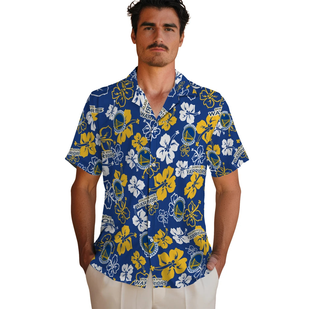 Golden State Warriors Hawaiian Shirt - Hibiscus Flower Design | Hula Hawaiian Shirts