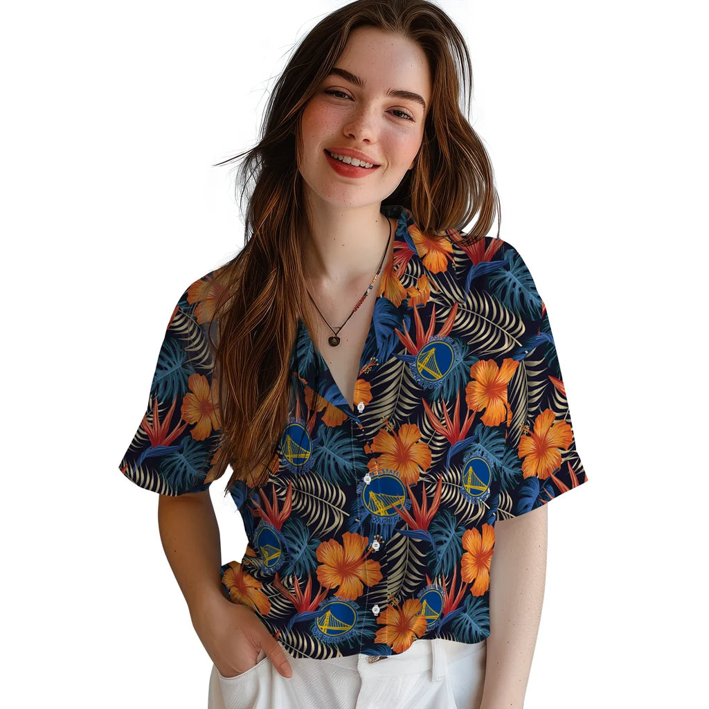 Golden State Warriors Hawaiian Shirt - Hibiscus Foliage | Hula Hawaiian Shirts