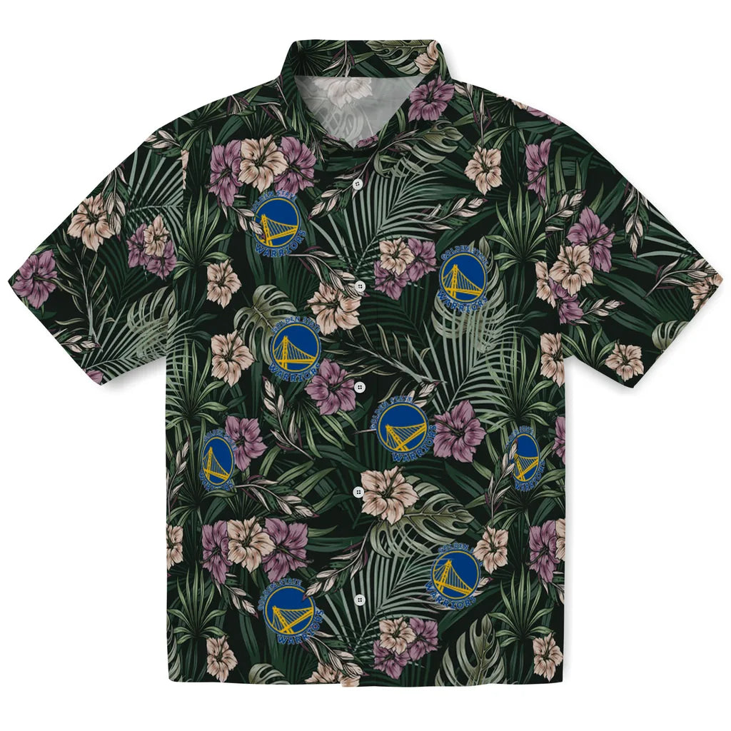 Golden State Warriors Hawaiian Shirt - Hibiscus Leaves Pattern | Hula Hawaiian Shirts