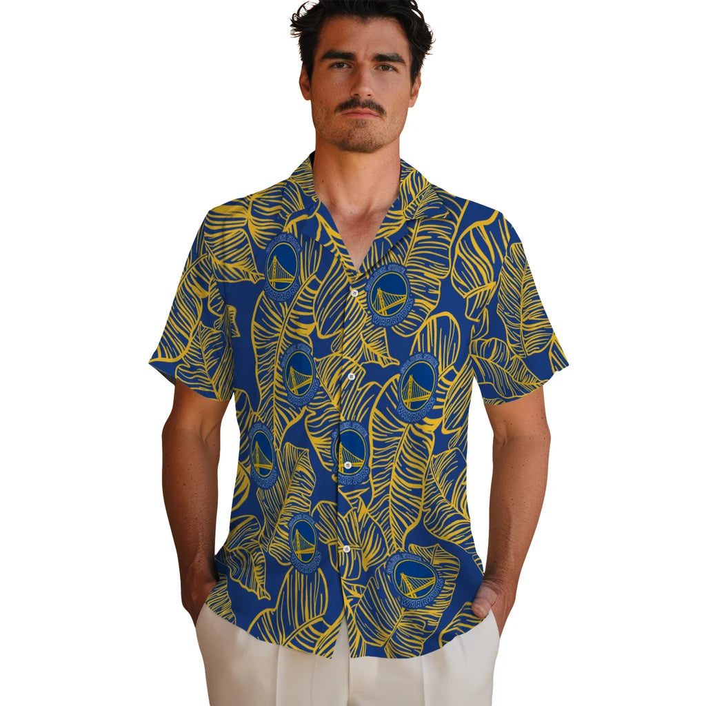 Golden State Warriors Hawaiian Shirt - Leaf Outline | Hula Hawaiian Shirts
