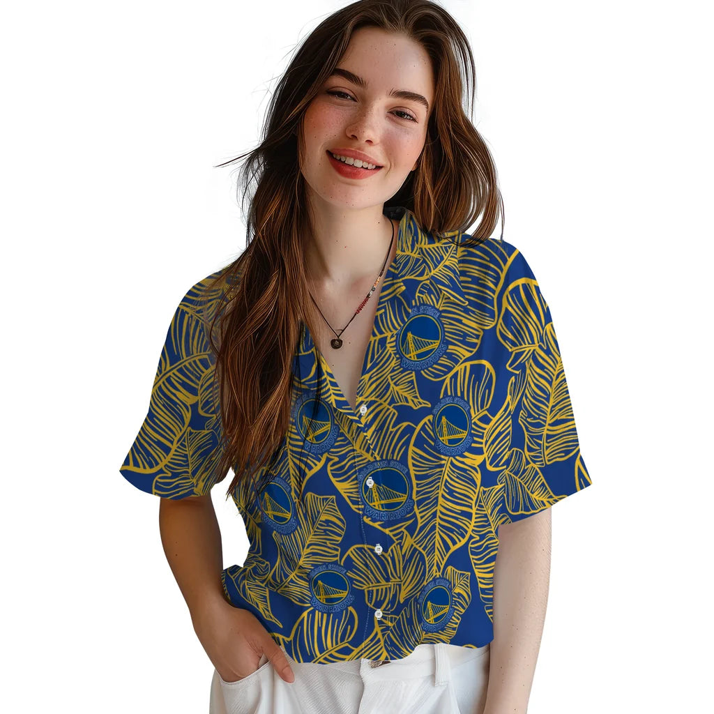 Golden State Warriors Hawaiian Shirt - Leaf Outline | Hula Hawaiian Shirts