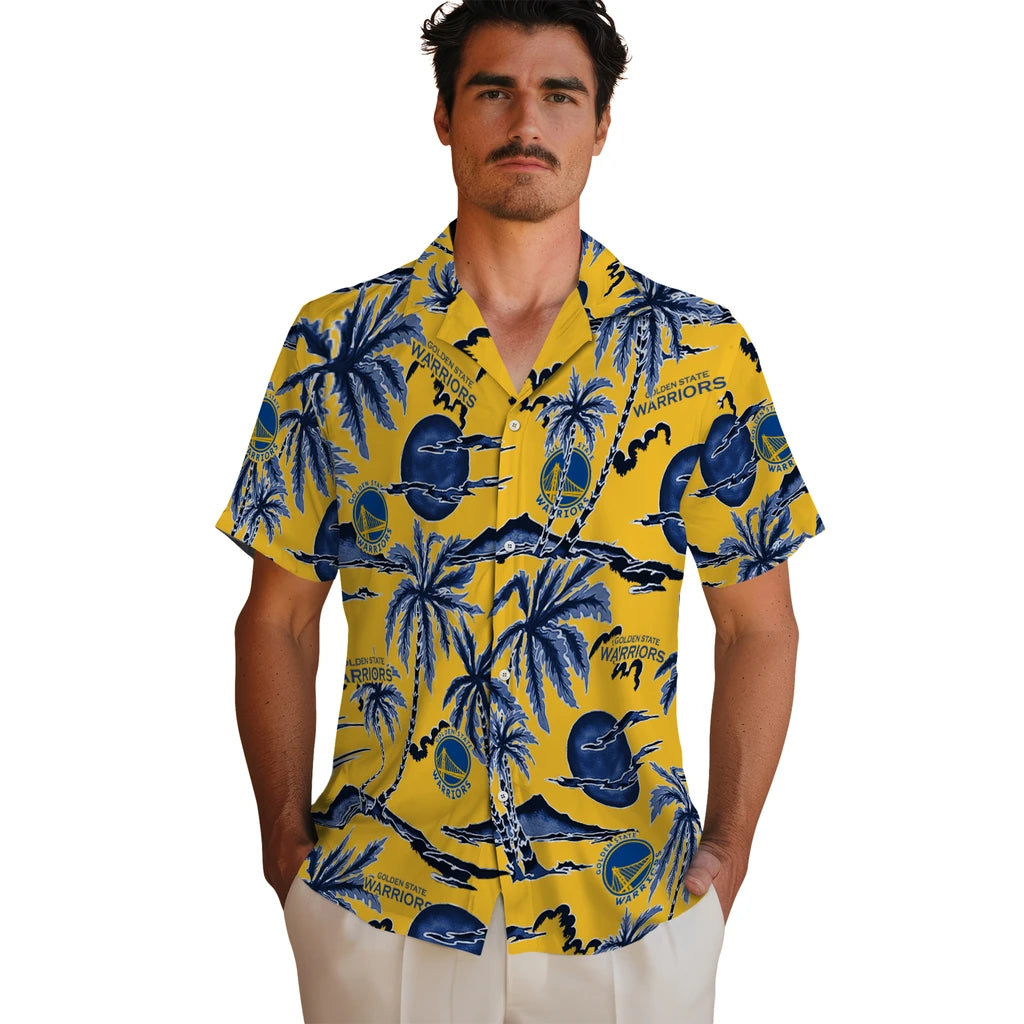Golden State Warriors Hawaiian Shirt - Palm Sunset | Hula Hawaiian Shirts