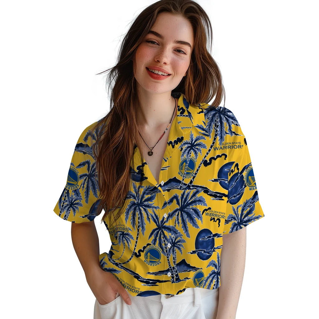 Golden State Warriors Hawaiian Shirt - Palm Sunset | Hula Hawaiian Shirts