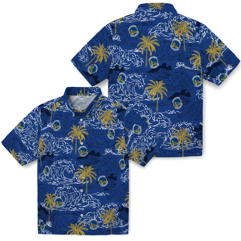 Golden State Warriors Hawaiian Shirt - Wave Palm | Hula Hawaiian Shirts