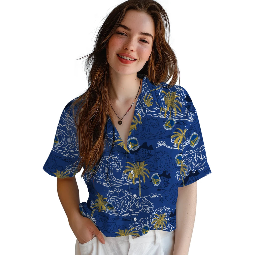 Golden State Warriors Hawaiian Shirt - Wave Palm | Hula Hawaiian Shirts
