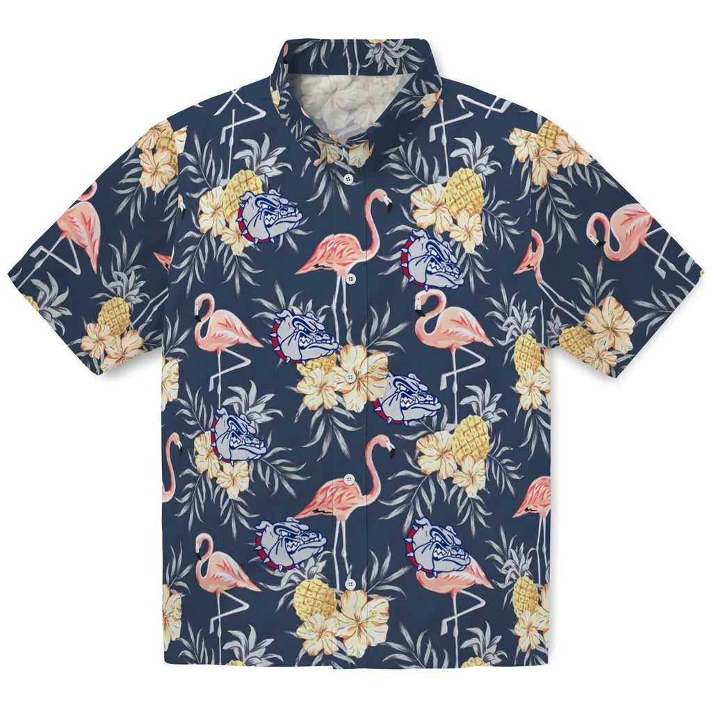 Gonzaga Bulldogs Hawaiian Shirt - Flamingo Hibiscus | Hula Hawaiian Shirts