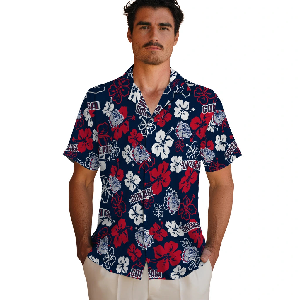 Gonzaga Bulldogs Hawaiian Shirt - Hibiscus Flower Design | Hula Hawaiian Shirts