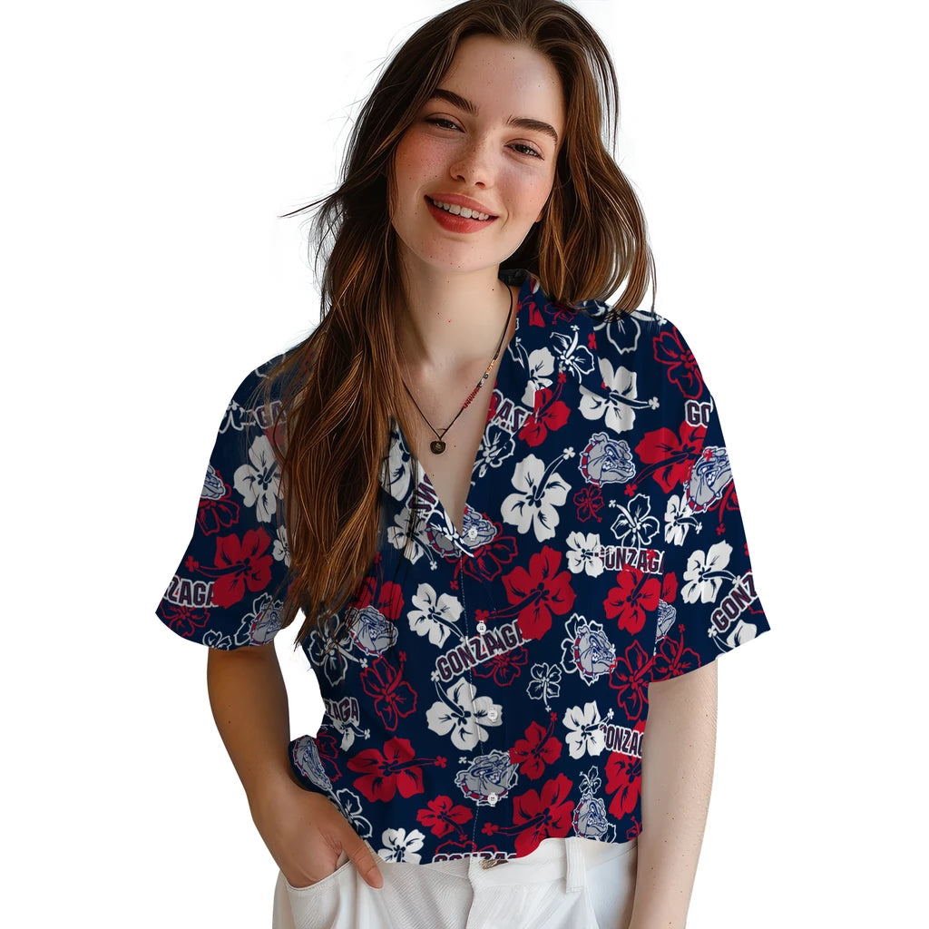 Gonzaga Bulldogs Hawaiian Shirt - Hibiscus Flower Design | Hula Hawaiian Shirts
