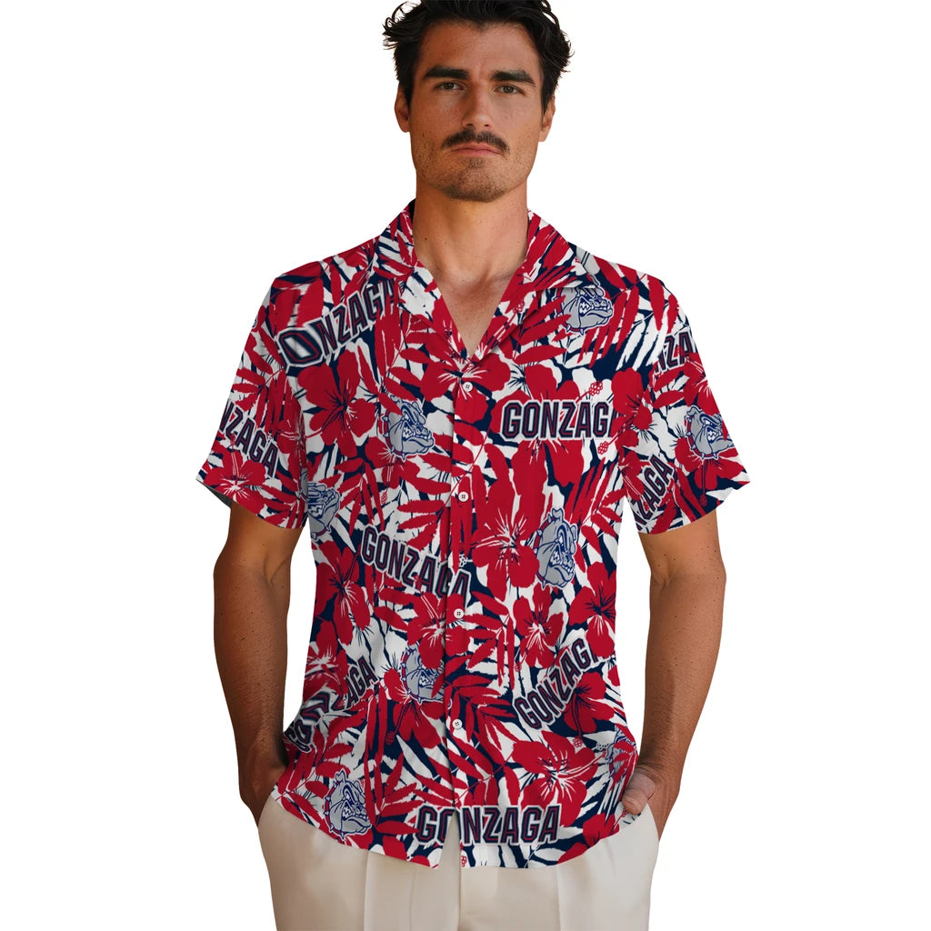 Gonzaga Bulldogs Hawaiian Shirt - Hibiscus Overlay | Hula Hawaiian Shirts