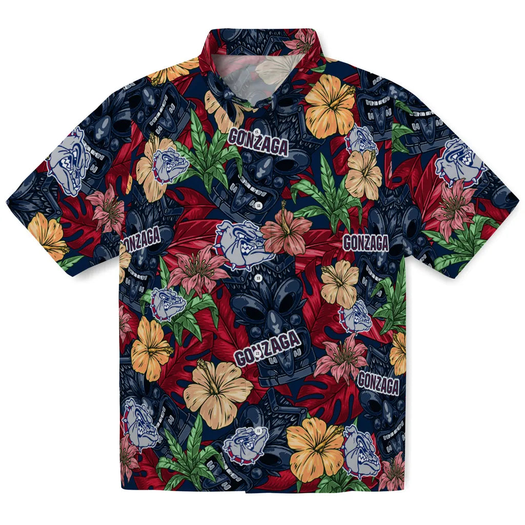Gonzaga Bulldogs Hawaiian Shirt - Hibiscus Tiki Jungle | Hula Hawaiian Shirts