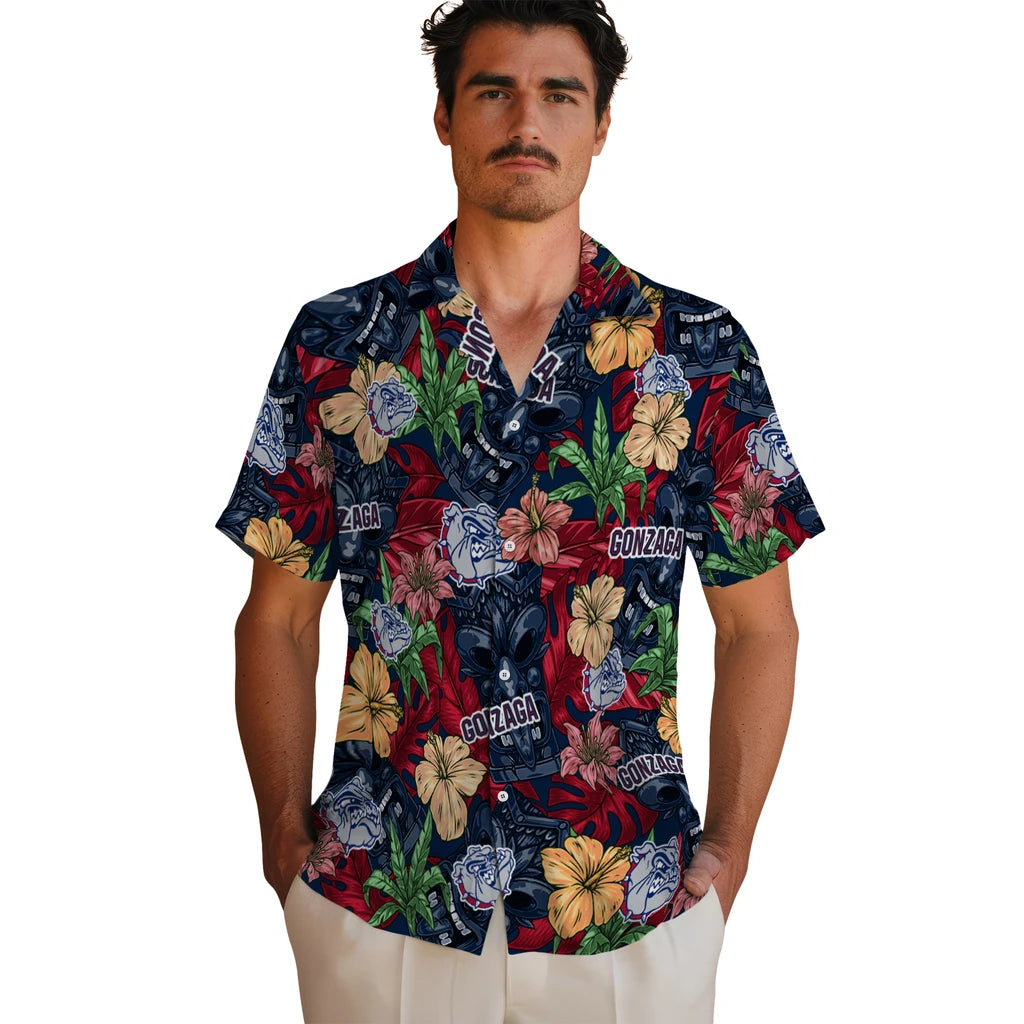 Gonzaga Bulldogs Hawaiian Shirt - Hibiscus Tiki Jungle | Hula Hawaiian Shirts