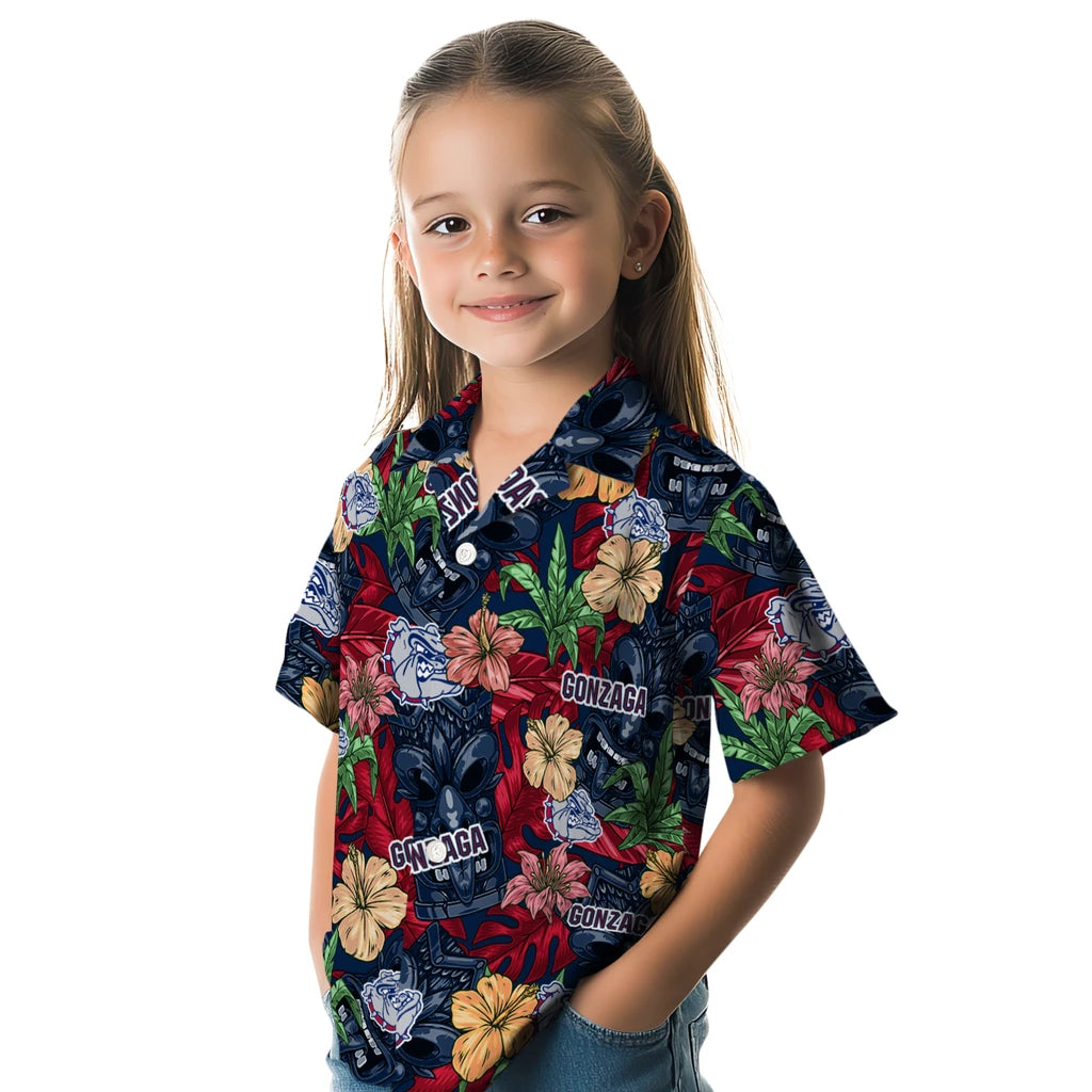 Gonzaga Bulldogs Hawaiian Shirt - Hibiscus Tiki Jungle | Hula Hawaiian Shirts