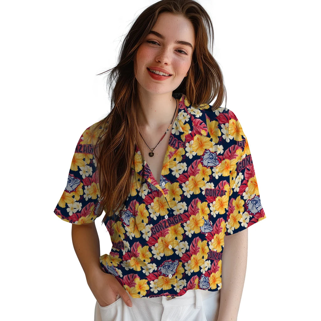 Gonzaga Bulldogs Hawaiian Shirt - Hibiscus Tropics | Hula Hawaiian Shirts