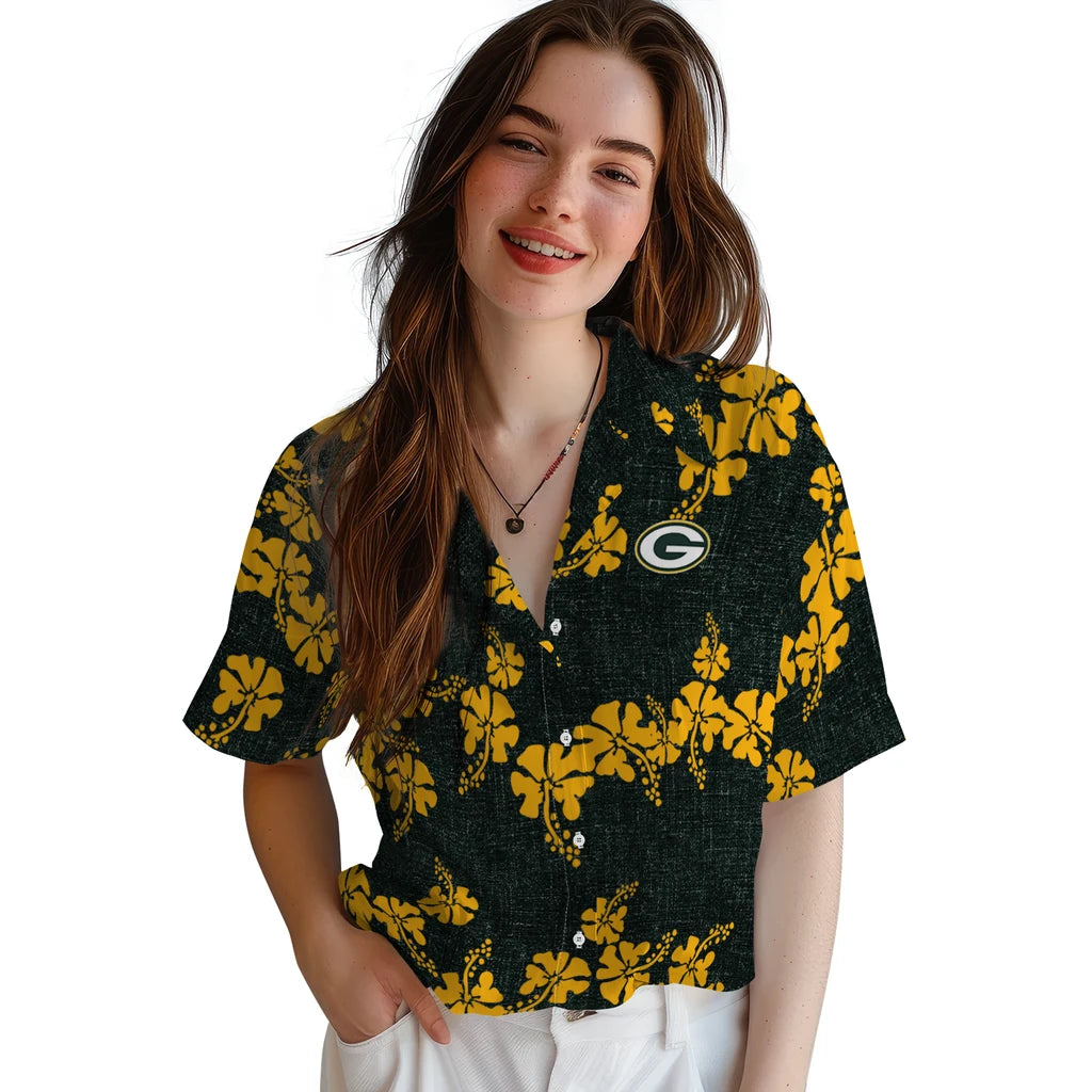Green Bay Packers Hawaiian Shirt - 50th State Flower | Hula Hawaiian Shirts