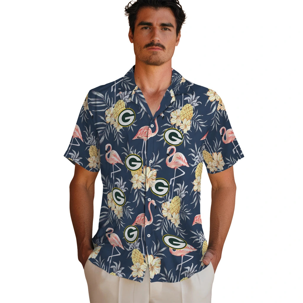 Green Bay Packers Hawaiian Shirt - Flamingo Hibiscus | Hula Hawaiian Shirts