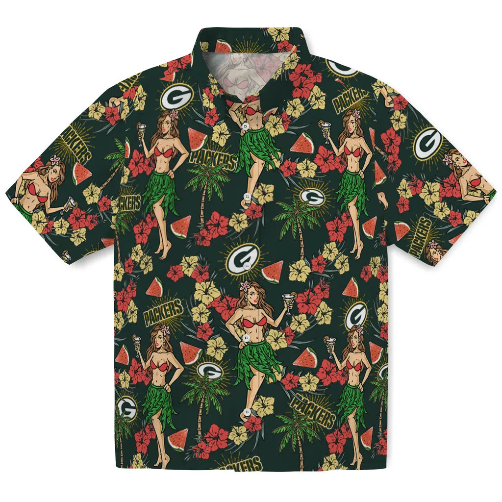 Green Bay Packers Hawaiian Shirt - Hawaiian Girls Design | Hula Hawaiian Shirts
