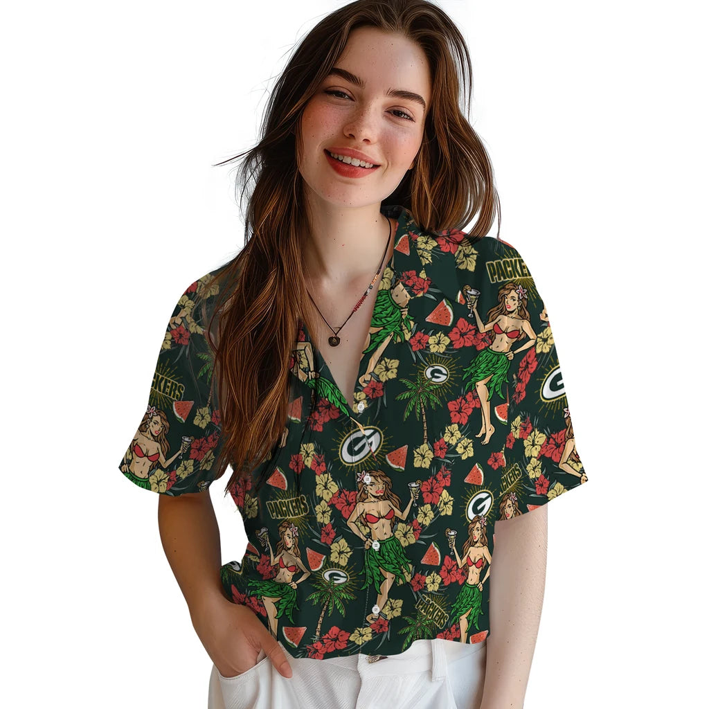 Green Bay Packers Hawaiian Shirt - Hawaiian Girls Design | Hula Hawaiian Shirts