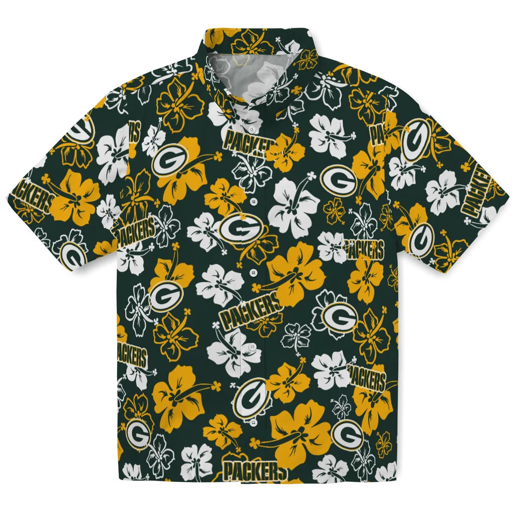 Green Bay Packers Hawaiian Shirt - Hibiscus Flower Design | Hula Hawaiian Shirts