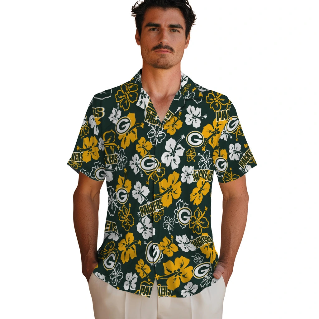 Green Bay Packers Hawaiian Shirt - Hibiscus Flower Design | Hula Hawaiian Shirts