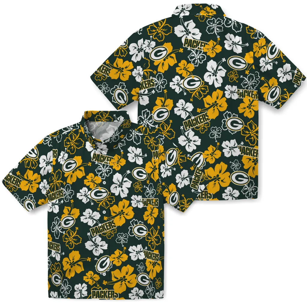 Green Bay Packers Hawaiian Shirt - Hibiscus Flower Design | Hula Hawaiian Shirts